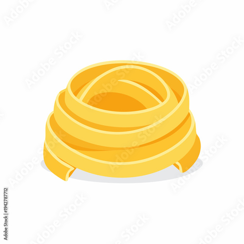 Fresh Nest of Tagliatelle Pasta, Isolated, Flat Illustration