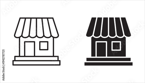 Store icon set. Building, sales place. Isolated vector illustration of the storefront line icon collection.