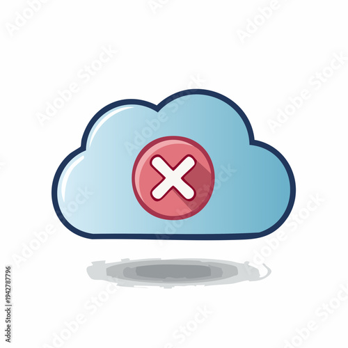 Cloud computing symbol with error icon, digital data unavailable concept