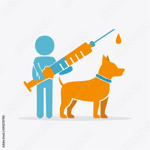 Cartoon figure giving a vaccine shot to a dog