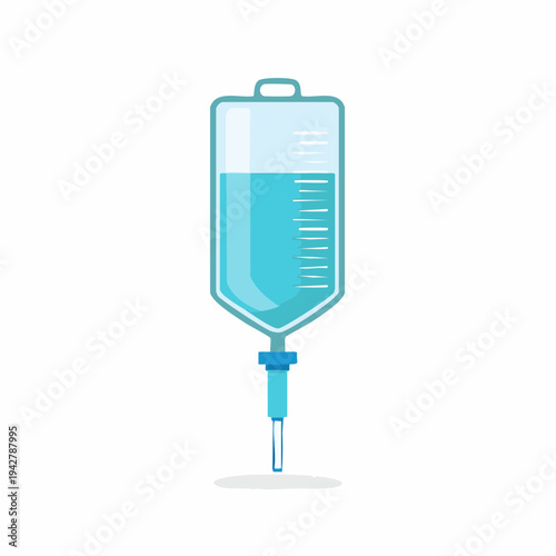 Illustration of an intravenous drip bag with liquid, medical treatment concept.
