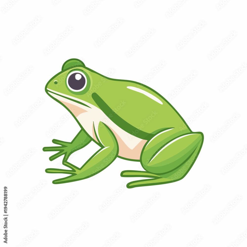 Fototapeta premium Cartoon illustration of a green frog with detailed features and a friendly pose