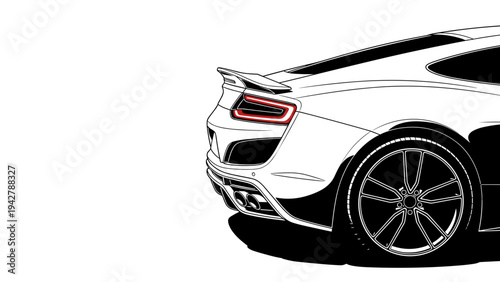Sleek sports car rear view in modern line art style with emphasized tail lights