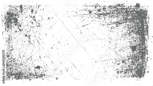 Grungy distressed texture background with scattered dots and scratches in monochrome grey and white grunge