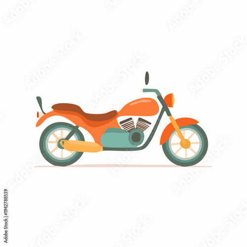 Cartoon orange motorcycle illustration with rounded details on a white background