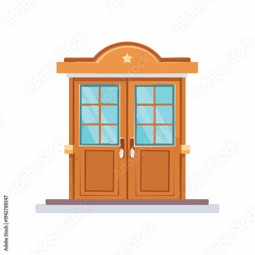 Cartoon illustration of a western saloon double door with star decoration