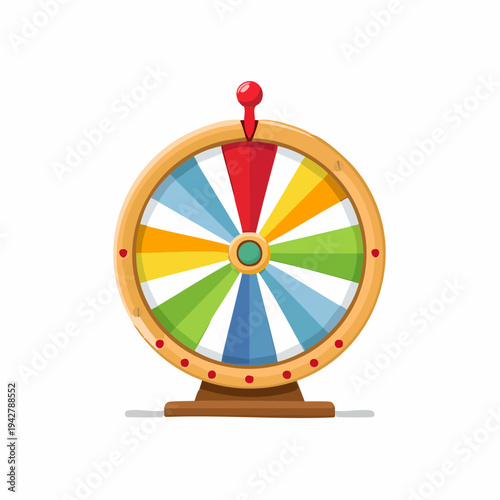 Colorful Wheel of Fortune cartoon illustration on white background, prize game concept