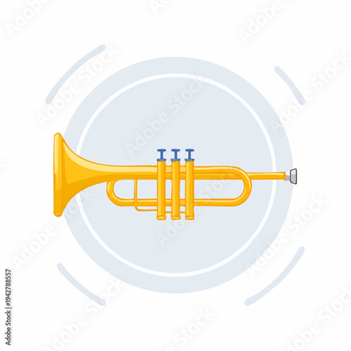 Cartoon brass trumpet instrument isolated in a circle design element