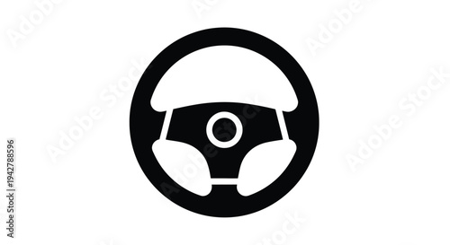 Simple black icon depicting a circular steering wheel for vehicle control
