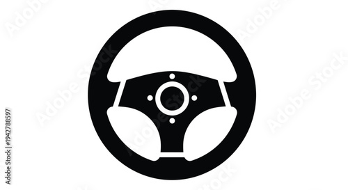 Simple black and white illustration of a circular steering wheel