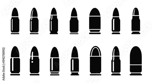 Variety of ammunition bullets displayed in a simple black and white illustration