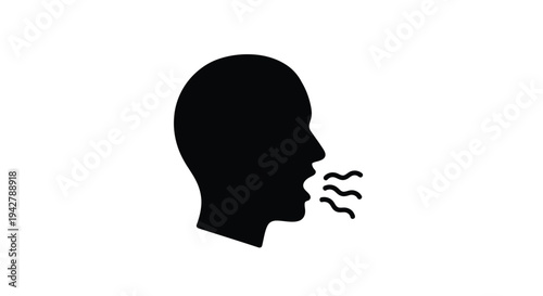 Silhouette of a head in profile exhaling breath or speaking