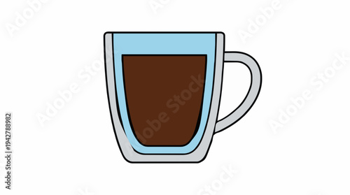 Glass Coffee Mug Filled With Dark Coffee and Blue Liquid Layered Separately Isolated on White Background