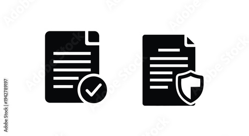 Document icons one with a checkmark the other with a shield
