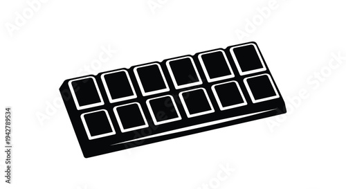 Black chocolate bar with rectangular segments isolated on white background