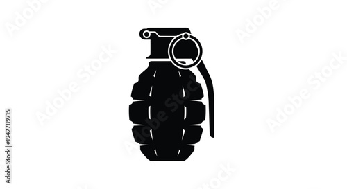 A stark black silhouette depicting a classic hand grenade