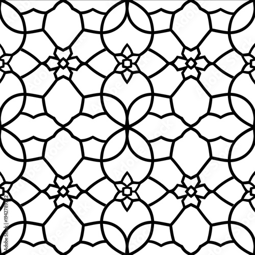 bold thick outlines Islamic geometric inspired by Moroccan zellige tile patterns geometric designs repetitive seamless pattern in rows icon simple flat bla
