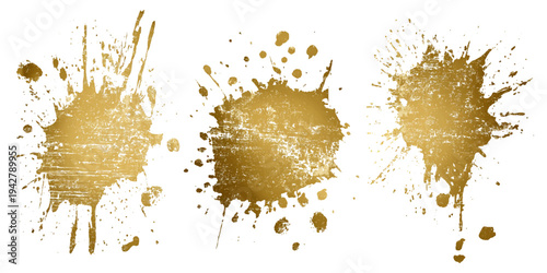 Luxury golden grunge paint brush stroke set splash vector design. abstract gold foil stain artistic line element banner border frame background.