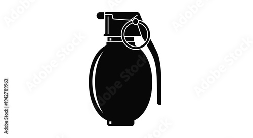 A black silhouette illustration of a classic hand grenade with a pin