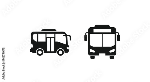 Two black silhouettes of public transport buses shown in a simple style