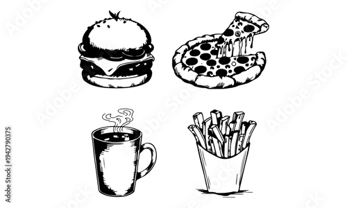 Hand Drawn Fast Food Illustration Set Vector