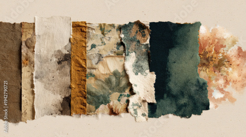 Organic Handmade Textured Paper Strips Collage with Earth Tones