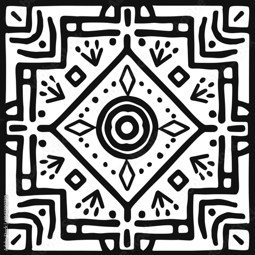bold thick outlines geometric Mexican bohemian repeating Pattern icon simple flat black line art on a white background clean and minimalistic wit