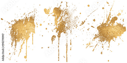 Luxury golden grunge paint brush stroke set splash vector design. abstract gold foil stain artistic line element banner border frame background.