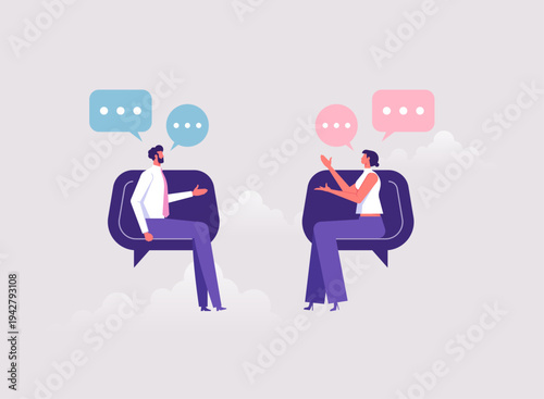 Business discussion concept, people talking to each other with bubbles over their heads