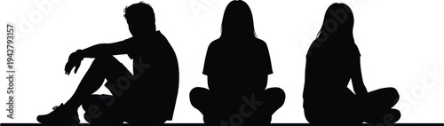 lonely, people, sitting, silhouettes, isolation, sadness, depression, mental, health, concept, young, man, woman, solitude, stress, anxiety, social, distance, emotional, struggle