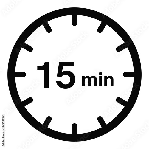 Fifteen minutes clock timer icon for time management and scheduling purposes icon