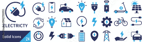 Electricity and power concept icons for electric car eco energy and renewable resources