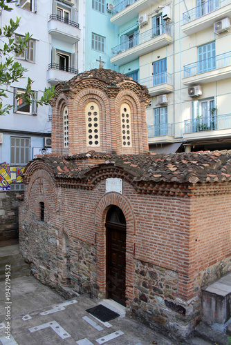 Church of the Saviour Thessaloniki August 2024 Tiny Byzantine chapel surrounded by modern buildings