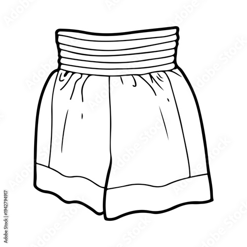 Sports shorts. Vector sketch, hand drawn. Boxer uniform. Special clothing for training in the gym. Fabric wardrobe item. Line art graphic illustration.