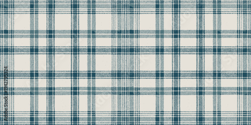 Classic plaid fabric with a mix of blue and white hues in a grid pattern. Vector