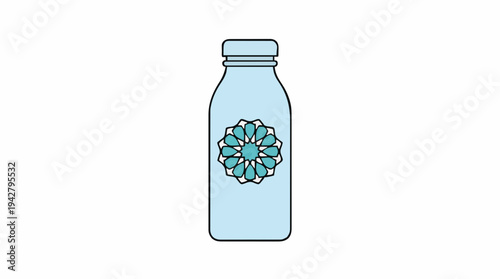 Light Blue Glass Bottle with Intricate Blue Floral Design Centered on the Front Against a White Background