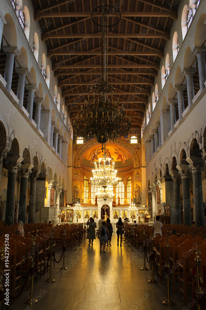 Fototapeta premium Interior Hagios Demetrios Thessaloniki August 2024 religious art and sacred atmosphere