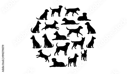 Black Dog Silhouette Pose Collection Vector Pet Illustration Set