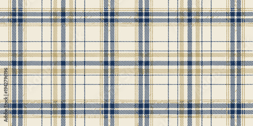 Classic plaid fabric with blue and white grid pattern on beige background Vector