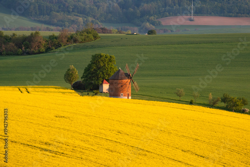 Gorgeous rural landscape with green sunny spring hills. South Moravia region, Czech Republic