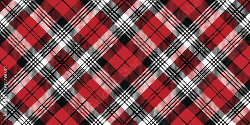 Classic plaid fabric with bold red, black, and white checkered pattern Vector