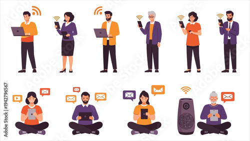 Digital Connectivity and Multi-Generational Technology Integration Character Set