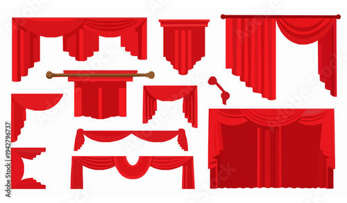 Decorative red curtain corner drapery ornament frame vector
