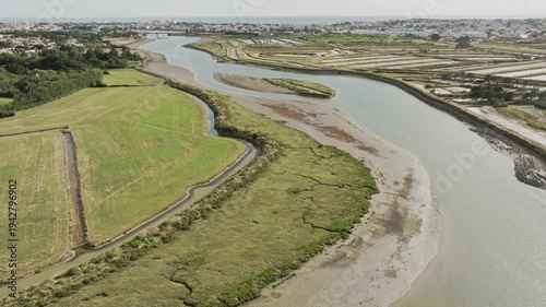 River Vie France Salt Marsh Farming Aerial View Saint-Hilaire-de-Riez Vendee Coastline