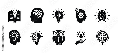 Flat icons for intellect, learning, knowledge, and creative thinking