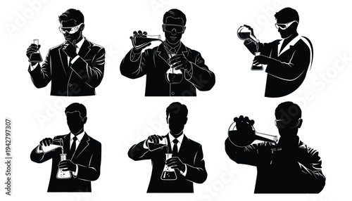 Scientist Silhouette Working with Flasks