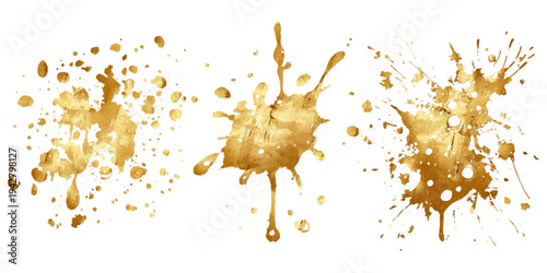Luxury golden grunge paint brush stroke set splash vector design. abstract gold foil stain artistic line element banner border frame background.