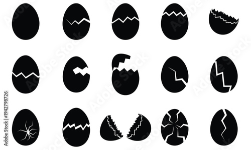 Broken Easter egg icon, Silhouette Broken eggs vector icons. Ester eggs shell. crack eggs icon set vector on white background. Vector illustration.	