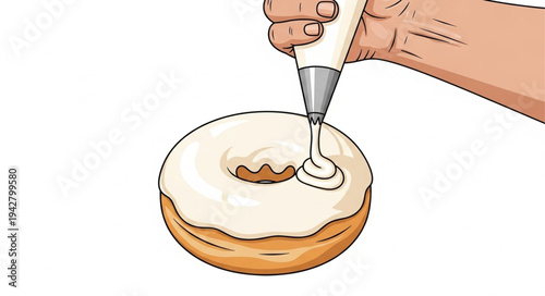 Hand Decorating Donut with Icing.