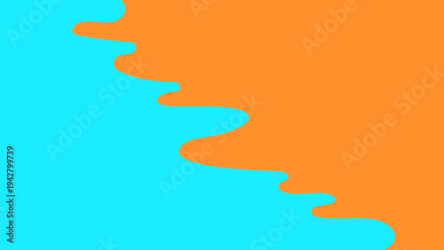 水色VSオレンジ色のペンキ波波背景素材　16：9